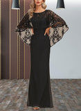 Mariah Sheath/Column Scoop Illusion Floor-Length Chiffon Lace Evening Dress With Sequins UKP0020938