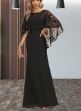 Mariah Sheath/Column Scoop Illusion Floor-Length Chiffon Lace Evening Dress With Sequins UKP0020938