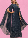 Patience Sheath/Column Scoop Floor-Length Chiffon Sequin Evening Dress UKP0020939