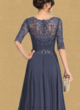 Camilla A-line Scoop Illusion Floor-Length Chiffon Lace Evening Dress With Pleated Sequins UKP0020942