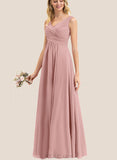 Lucile A-line V-Neck Floor-Length Chiffon Evening Dress With Pleated UKP0020943