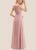 Lucile A-line V-Neck Floor-Length Chiffon Evening Dress With Pleated UKP0020943