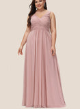 Lucile A-line V-Neck Floor-Length Chiffon Evening Dress With Pleated UKP0020943