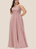 Lucile A-line V-Neck Floor-Length Chiffon Evening Dress With Pleated UKP0020943