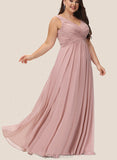 Lucile A-line V-Neck Floor-Length Chiffon Evening Dress With Pleated UKP0020943