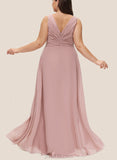 Lucile A-line V-Neck Floor-Length Chiffon Evening Dress With Pleated UKP0020943