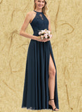 Aleena A-line Scoop Illusion Floor-Length Chiffon Lace Evening Dress UKP0020944