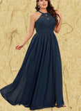 Aleena A-line Scoop Illusion Floor-Length Chiffon Lace Evening Dress UKP0020944