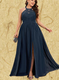 Aleena A-line Scoop Illusion Floor-Length Chiffon Lace Evening Dress UKP0020944