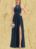 Aleena A-line Scoop Illusion Floor-Length Chiffon Lace Evening Dress UKP0020944