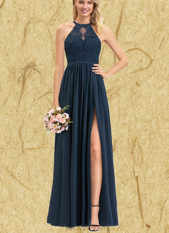 Aleena A-line Scoop Illusion Floor-Length Chiffon Lace Evening Dress UKP0020944