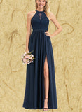 Aleena A-line Scoop Illusion Floor-Length Chiffon Lace Evening Dress UKP0020944