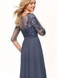 Lucia A-line Scoop Illusion Floor-Length Chiffon Lace Evening Dress With Sequins UKP0020946