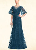 Hailee Sheath/Column Scoop Illusion Floor-Length Lace Evening Dress UKP0020948