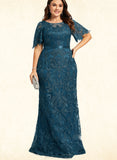 Hailee Sheath/Column Scoop Illusion Floor-Length Lace Evening Dress UKP0020948