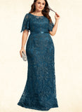 Hailee Sheath/Column Scoop Illusion Floor-Length Lace Evening Dress UKP0020948