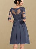 Skylar A-line Scoop Knee-Length Chiffon Lace Cocktail Dress With Beading UKP0020951