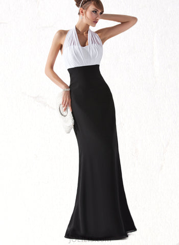 Giana Empire Halter Floor-Length Chiffon Evening Dress With Pleated UKP0020952