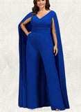 Angie Jumpsuit/Pantsuit V-Neck Floor-Length Stretch Crepe Evening Dress UKP0020953