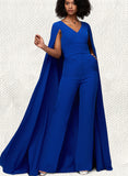 Angie Jumpsuit/Pantsuit V-Neck Floor-Length Stretch Crepe Evening Dress UKP0020953