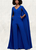 Angie Jumpsuit/Pantsuit V-Neck Floor-Length Stretch Crepe Evening Dress UKP0020953