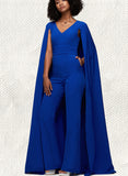 Angie Jumpsuit/Pantsuit V-Neck Floor-Length Stretch Crepe Evening Dress UKP0020953