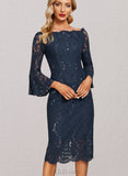 Rayna Sheath/Column Off the Shoulder Knee-Length Lace Evening Dress With Sequins UKP0020956