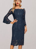 Rayna Sheath/Column Off the Shoulder Knee-Length Lace Evening Dress With Sequins UKP0020956