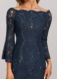 Rayna Sheath/Column Off the Shoulder Knee-Length Lace Evening Dress With Sequins UKP0020956