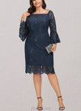 Rayna Sheath/Column Off the Shoulder Knee-Length Lace Evening Dress With Sequins UKP0020956