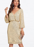 Hadassah Bodycon V-Neck Knee-Length Sequin Cocktail Dress UKP0020957