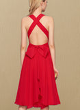 Monserrat A-line V-Neck Chiffon Cocktail Dress With Bow Ruffle UKP0020958