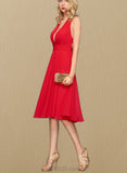 Monserrat A-line V-Neck Chiffon Cocktail Dress With Bow Ruffle UKP0020958