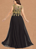 Helena A-line V-Neck Floor-Length Chiffon Lace Evening Dress UKP0020959