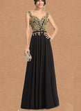 Helena A-line V-Neck Floor-Length Chiffon Lace Evening Dress UKP0020959