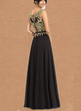 Helena A-line V-Neck Floor-Length Chiffon Lace Evening Dress UKP0020959