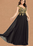 Helena A-line V-Neck Floor-Length Chiffon Lace Evening Dress UKP0020959