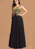 Helena A-line V-Neck Floor-Length Chiffon Lace Evening Dress UKP0020959