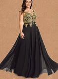 Helena A-line V-Neck Floor-Length Chiffon Lace Evening Dress UKP0020959