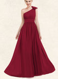 Larissa A-line One Shoulder Floor-Length Chiffon Evening Dress With Flower Pleated UKP0020960