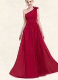 Larissa A-line One Shoulder Floor-Length Chiffon Evening Dress With Flower Pleated UKP0020960