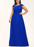 Renee A-line Asymmetrical Floor-Length Chiffon Evening Dress With Pleated UKP0020961