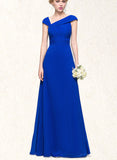 Renee A-line Asymmetrical Floor-Length Chiffon Evening Dress With Pleated UKP0020961