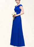 Renee A-line Asymmetrical Floor-Length Chiffon Evening Dress With Pleated UKP0020961