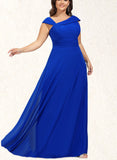 Renee A-line Asymmetrical Floor-Length Chiffon Evening Dress With Pleated UKP0020961