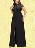 Amelia Sheath/Column High Neck Illusion Floor-Length Lace Stretch Crepe Evening Dress With Sequins UKP0020962