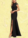 Amelia Sheath/Column High Neck Illusion Floor-Length Lace Stretch Crepe Evening Dress With Sequins UKP0020962