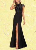 Amelia Sheath/Column High Neck Illusion Floor-Length Lace Stretch Crepe Evening Dress With Sequins UKP0020962