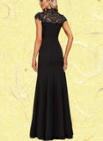 Amelia Sheath/Column High Neck Illusion Floor-Length Lace Stretch Crepe Evening Dress With Sequins UKP0020962