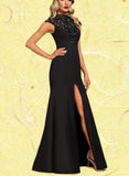 Amelia Sheath/Column High Neck Illusion Floor-Length Lace Stretch Crepe Evening Dress With Sequins UKP0020962